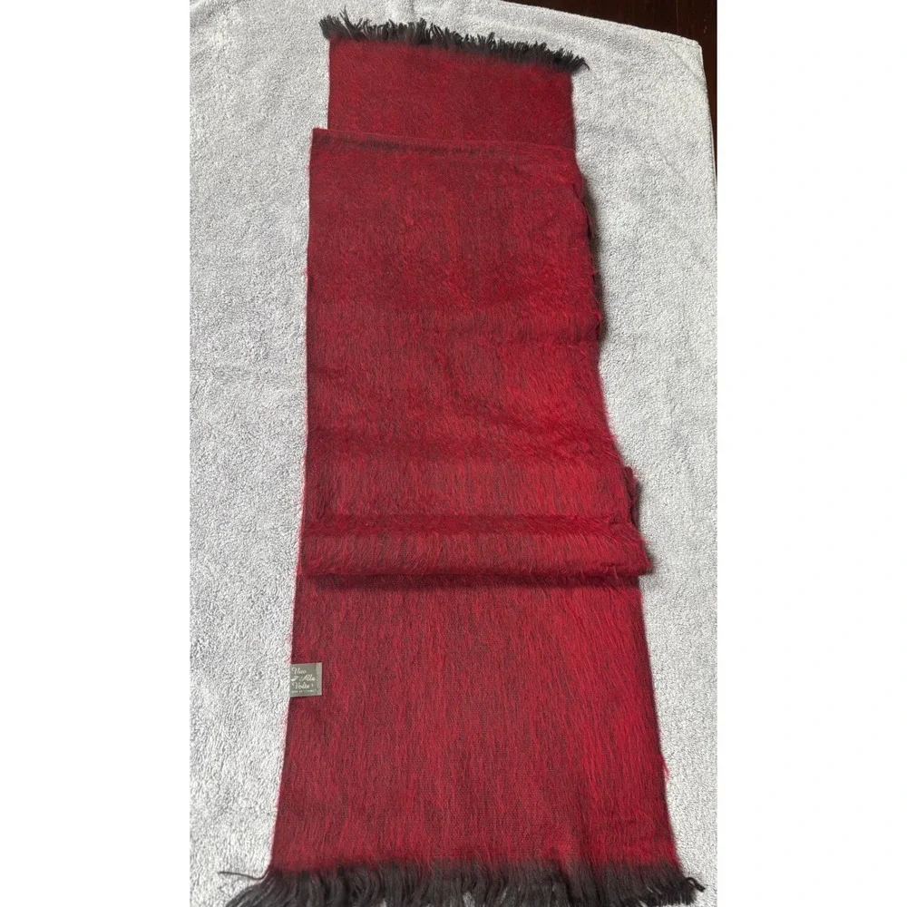 Red Black Alpaca Blend Ombre Fringe Scarf Effortless Boho-Chic Parisian Inspired